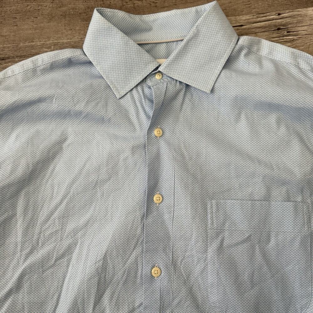Peter Millar Mens Large Button Front Dress Shirt Blue Check Cotton Long Sleeve